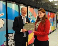 Joint HECToR Phase 3 (Cray) and Blue Gene/Q (IBM) launch, Feb 2012: George Chiu IBM; Dr Peter Boyle; David Willetts, Minister for Universities and Science; Lily Johnson (won comp to design HECToR doors graphic); Prof Arthur Trew, Prof Nigel Brown (Vice-Principal Planning, Resources and Research Policy), Prof Richard Kenway; Professor Sir Timothy O'Shea (Principal); Fiona Burgess (Cray); Ulla Thiel (Cray Vice President for Europe, the Middle East and Africa); Dr Mark Parsons (EPCC Joint Director); David Delpy (EPSRC Chief Executive);
